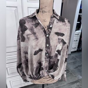 Brown and tan Button-Up Shirt with twist in front